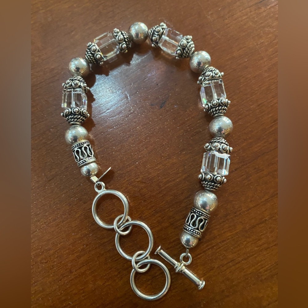 Silpada Sterling Silver Swarovski Crystal Bead Bracelet Toggle Clasp
